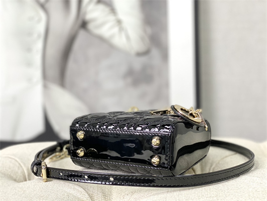CD Micro Lady Di.or Bag Patent Cannage Calfskin Gold Tone Metal Black