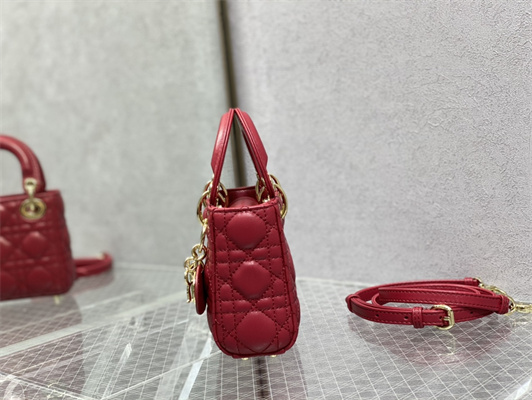 CD Micro Lady Di.or Bag Cannage Lambskin Gold Tone Metal Red