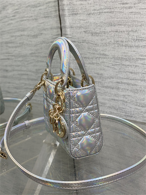 CD Micro Lady Di.or Bag Cannage Lambskin Gold Tone Metal Silver