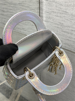 CD Micro Lady Di.or Bag Cannage Lambskin Gold Tone Metal Silver