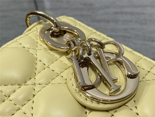 CD Micro Lady Di.or Bag Cannage Lambskin Gold Tone Metal Yellow