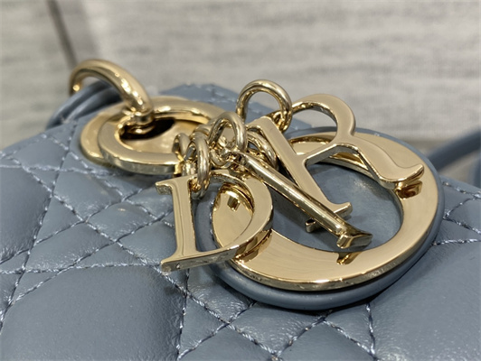 CD Micro Lady Di.or Bag Cannage Lambskin Gold Tone Metal Cloud Blue