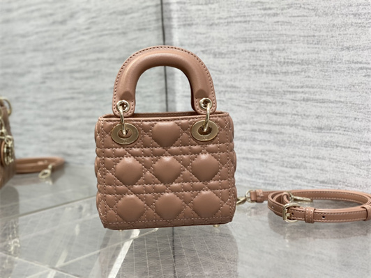 CD Micro Lady Di.or Bag Cannage Lambskin Gold Tone Metal Rose Pink