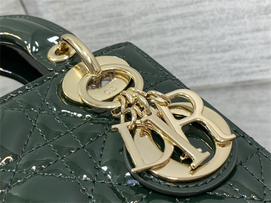 CD Mini Lady Di.or Bag Patent Cannage Calfskin Gold Tone Metal Dk Green