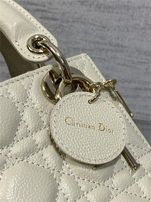 CD Mini Lady Di.or Bag Cannage Grained Calfskin Gold Tone Metal Cream
