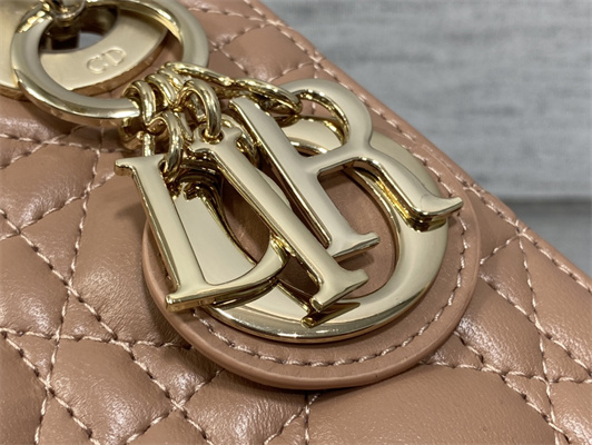 CD Mini Lady Di.or Bag Cannage Lambskin Gold Tone Metal Rose Pink