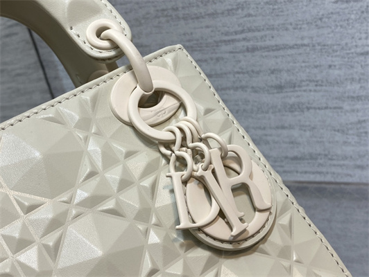 CD Mini Lady Di.or Bag Cannage Calfskin With Diamond Motif  White