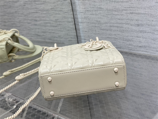 CD Mini Lady Di.or Bag Cannage Calfskin With Diamond Motif  White