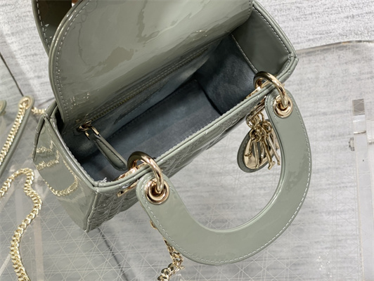 CD Mini Lady Di.or Bag Patent Cannage Calfskin Gold Tone Metal Stone Gray