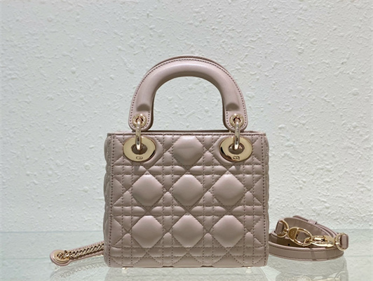 CD Mini Lady Di.or Bag Cannage Lambskin Gold Tone Metal Natural