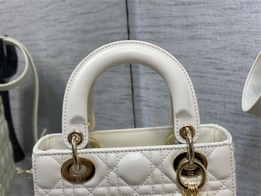 CD Small Lady Di.or My ABCDior Bag Cannage Lambskin Enamel Charms Gold Tone Metal White