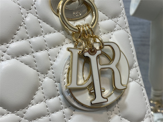 CD Small Lady Di.or My ABCDior Bag Cannage Lambskin Enamel Charms Gold Tone Metal White