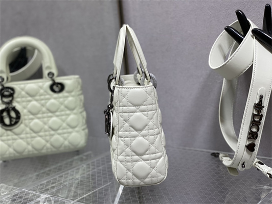 CD Small Lady Di.or My ABCDior Bag Cannage Lambskin Guncolor Tone Metal White