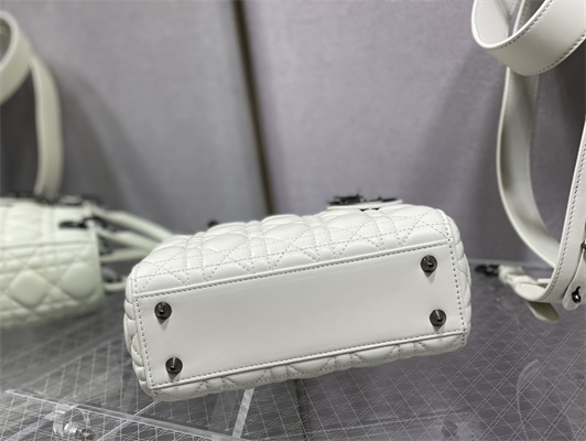 CD Small Lady Di.or My ABCDior Bag Cannage Lambskin Guncolor Tone Metal White