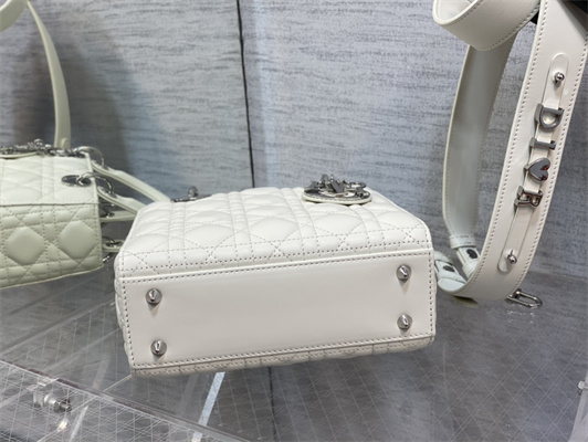 CD Small Lady Di.or My ABCDior Bag Cannage Lambskin Silver Tone Metal White