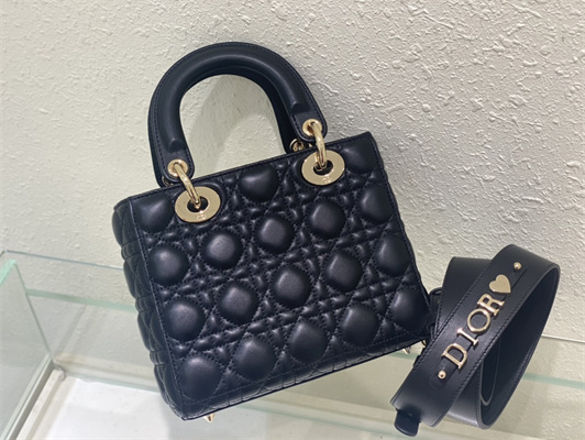 CD Small Lady Di.or My ABCDior Bag Cannage Lambskin Gold Tone Metal Black