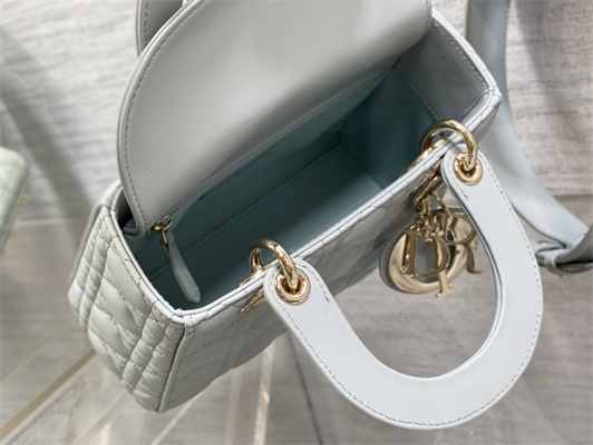 CD Small Lady Di.or My ABCDior Bag Cannage Lambskin Gold Tone Metal Placid Blue