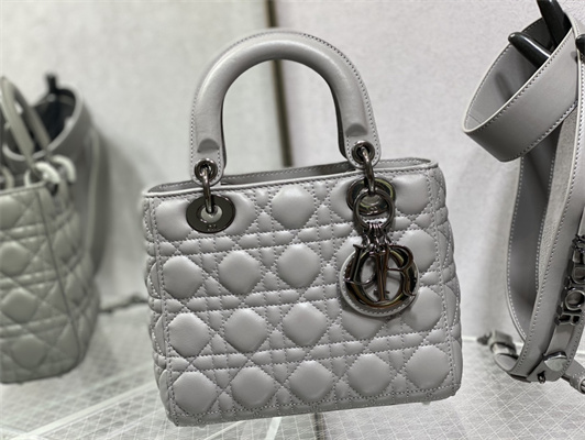 CD Small Lady Di.or My ABCDior Bag Cannage Lambskin Guncolor Tone Metal Grey