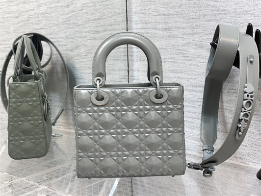CD Small Lady Di.or My ABCDior Bag Cannage Calfskin With Diamond Motif Grey