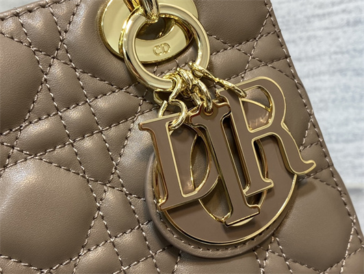 CD Small Lady Di.or My ABCDior Bag Cannage Lambskin Enamel Charms Gold Tone Metal Warm Taupe
