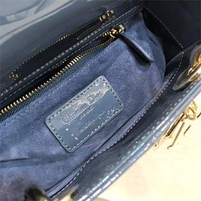 CD Small Lady Di.or My ABCDior Bag Patent Cannage Calfskin Gold Tone Metal Dk Blue