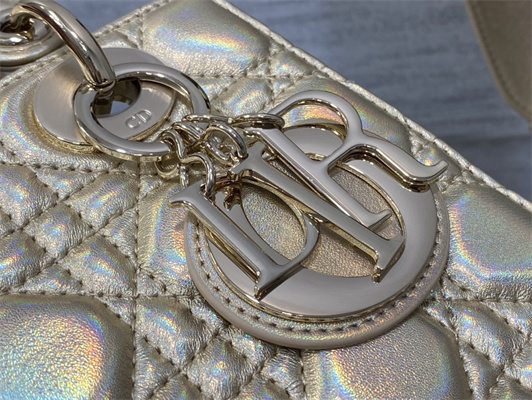 CD Small Lady Di.or My ABCDior Bag Cannage Lambskin Gold Tone Metal Champagne Gold