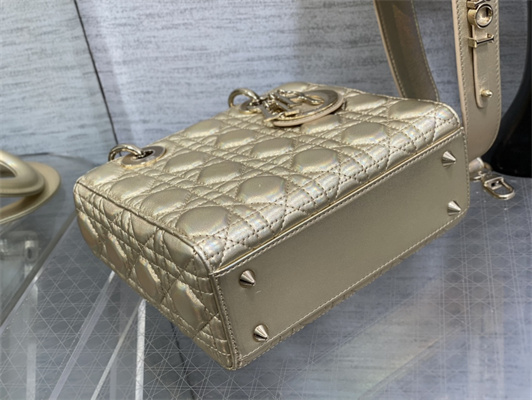 CD Small Lady Di.or My ABCDior Bag Cannage Lambskin Gold Tone Metal Champagne Gold