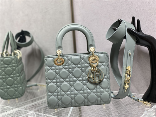 CD Small Lady Di.or My ABCDior Bag Cannage Lambskin Enamel Charms Gold Tone Metal Stone Grey