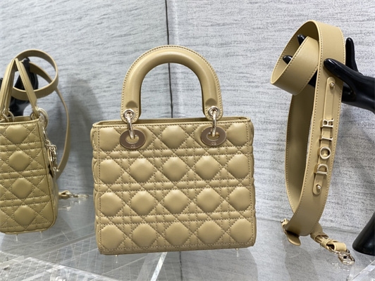 CD Small Lady Di.or My ABCDior Bag Cannage Lambskin Gold Tone Metal Natural