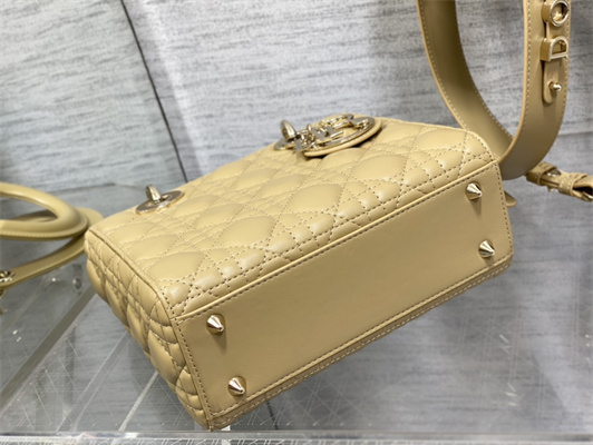 CD Small Lady Di.or My ABCDior Bag Cannage Lambskin Gold Tone Metal Natural