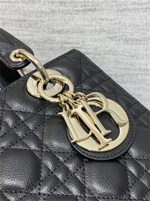 CD Medium Lady Di.or Bag Cannage Grained Calfskin Gold Tone Metal Black