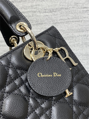 CD Medium Lady Di.or Bag Cannage Grained Calfskin Gold Tone Metal Black
