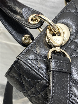 CD Medium Lady Di.or Bag Cannage Grained Calfskin Gold Tone Metal Black