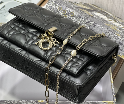 CD Miss Dior Chain Pouch Cannage Lambskin Black