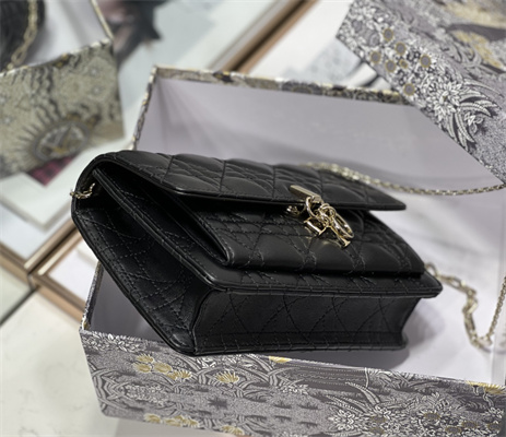 CD Miss Dior Chain Pouch Cannage Lambskin Black