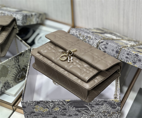 CD Miss Dior Chain Pouch Cannage Lambskin Taupe