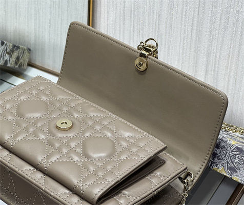 CD Miss Dior Chain Pouch Cannage Lambskin Taupe