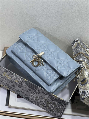 CD Miss Dior Chain Pouch Cannage Lambskin Cloud Blue