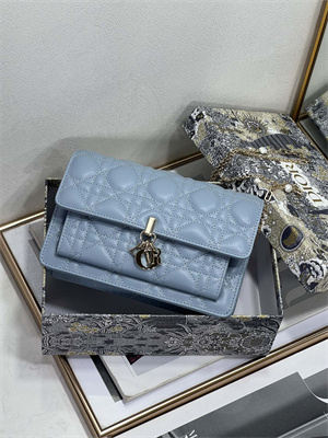 CD Miss Dior Chain Pouch Cannage Lambskin Cloud Blue