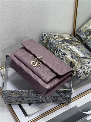CD Miss Dior Chain Pouch Cannage Lambskin Peony Pink