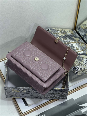 CD Miss Dior Chain Pouch Cannage Lambskin Peony Pink