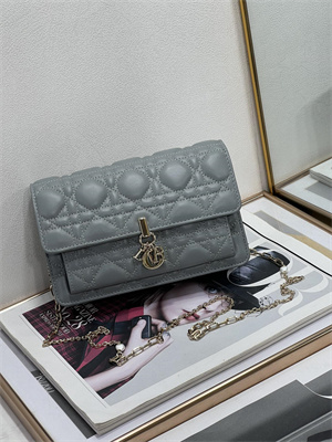 CD Miss Dior Chain Pouch Cannage Lambskin Stone Grey