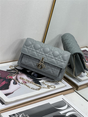 CD Miss Dior Chain Pouch Cannage Lambskin Stone Grey