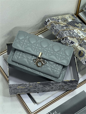 CD Miss Dior Chain Pouch Cannage Lambskin Stone Grey