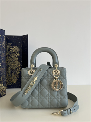 CD Small Lady Di.or My ABCDior Bag Cannage Lambskin Gold Tone Metal Stone Grey