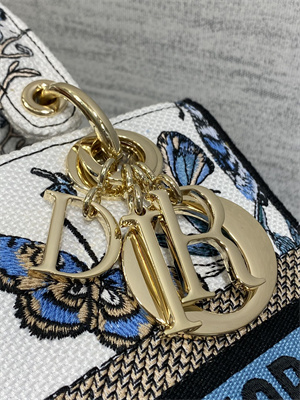 CD Medium Lady Di.or D-Lite Bag Toile de Jouy Mexico Embroidery White And Pastel Midnight Blue