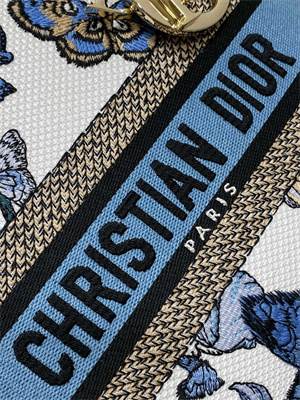 CD Medium Lady Di.or D-Lite Bag Toile de Jouy Mexico Embroidery White And Pastel Midnight Blue