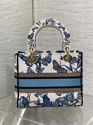 CD Medium Lady Di.or D-Lite Bag Toile de Jouy Mexico Embroidery White And Pastel Midnight Blue