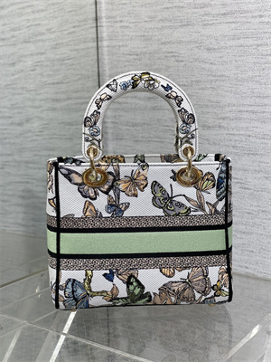 CD Medium Lady Di.or D-Lite Bag Toile de Jouy Mexico Embroidery White Multicolor
