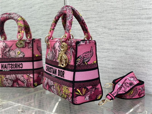 CD Medium Lady Di.or D-Lite Bag Toile de Jouy Voyage Embroidery Fuchsia
